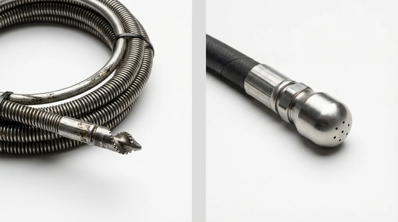 Drain snake cable and hydro jetting nozzle used for drain cleaning in Lavallette, NJ